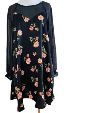 BAILEY BLUE FLORAL BOHO DRESS MEDIUM BLACK SHEER SLEEVES ROMANTIC NEW WHIMSYGOTH